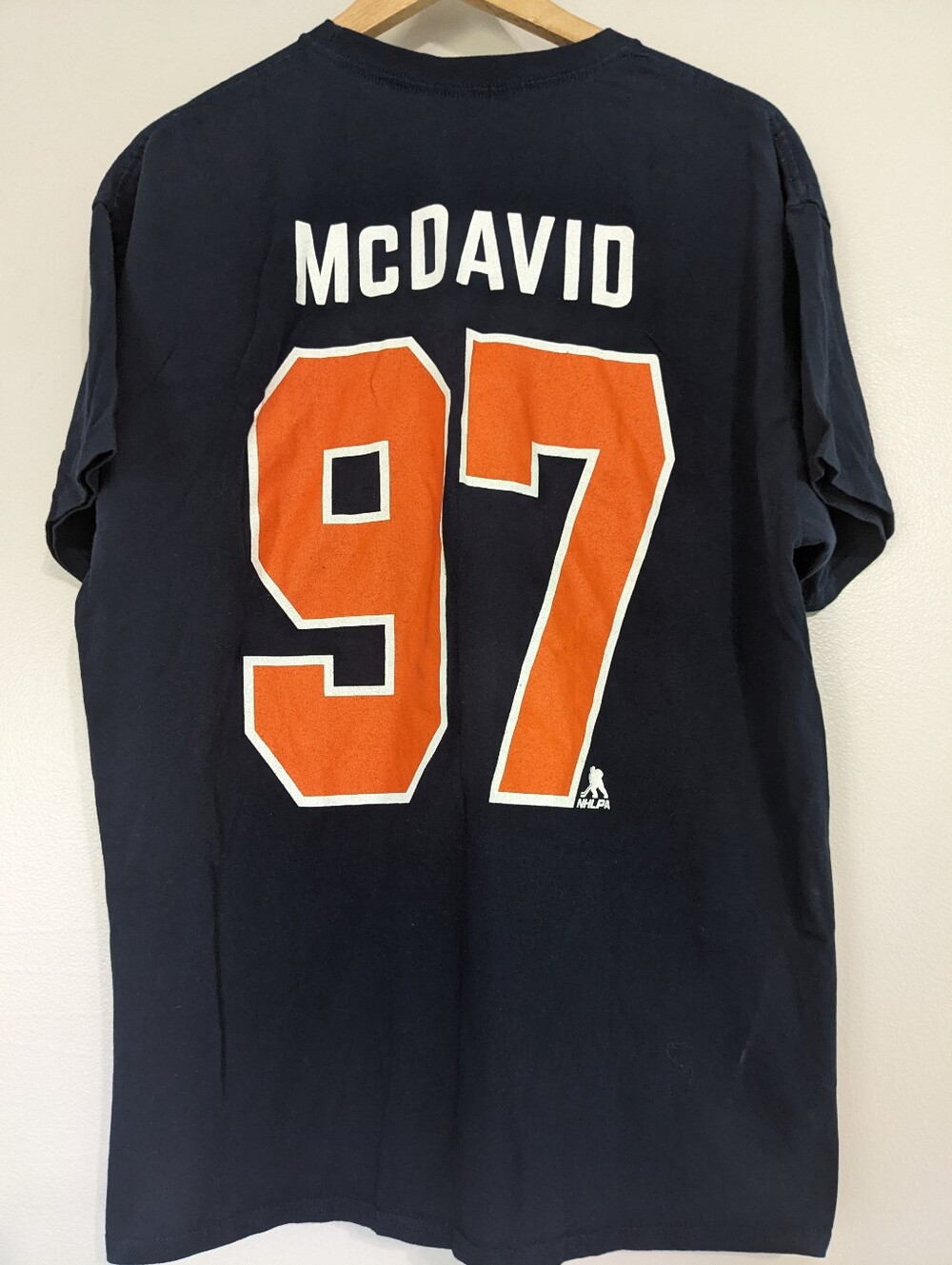 NHL Oilers McDavid Tee Shirt Men's XL Navy Blue Logo Cotton Hockey